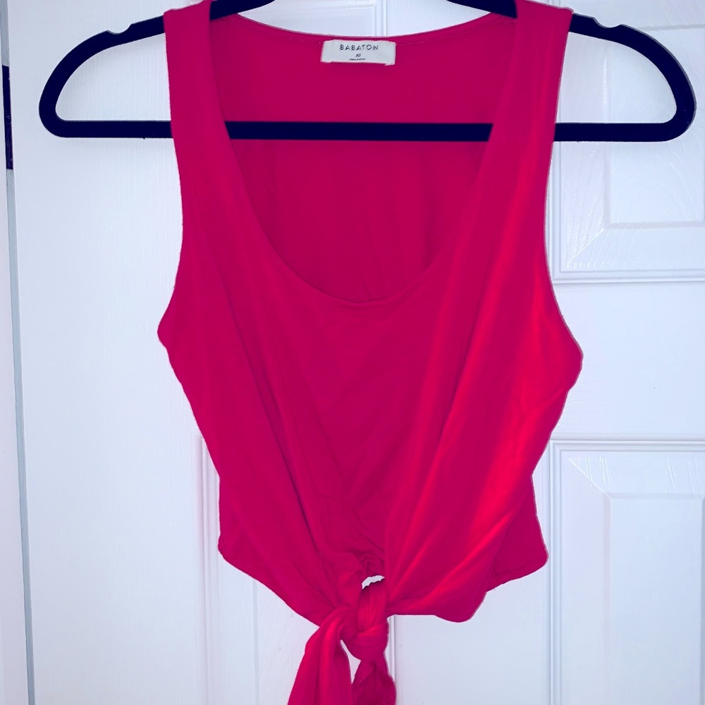Aritzia Babaton Pink Front Tie Crop Top - Size XS